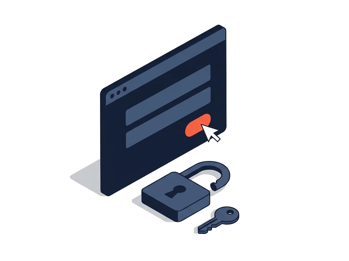 An app window with a sign-in form, a key and a padlock in front of it