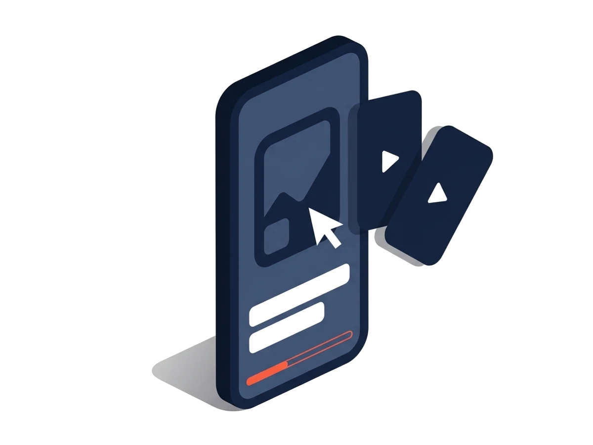 An upright smartphone with a short video and caption bars
