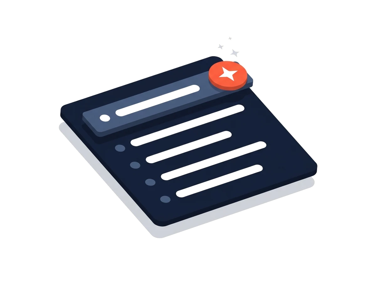 A changelog list with lines, a sparkling badge on the top entry